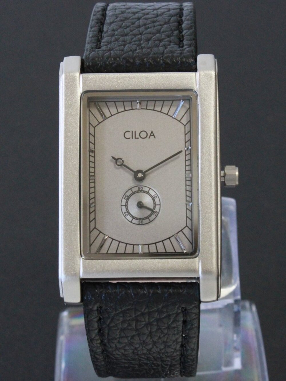 Men's Quartz Tank Style Watch Small Seconds Sub Dial Black Leather 28mm X 43mm - Picture 3 of 13